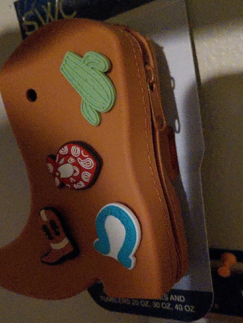 Water Bottle Pouch - Brown Boot Design with Western Stickers
